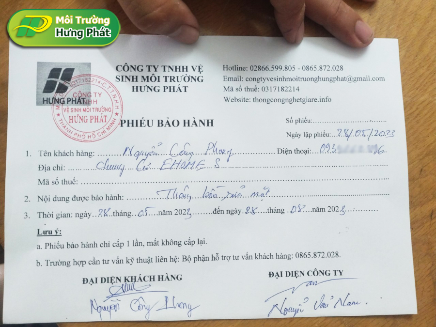 Bảo hành hút hầm cầu hưng phát